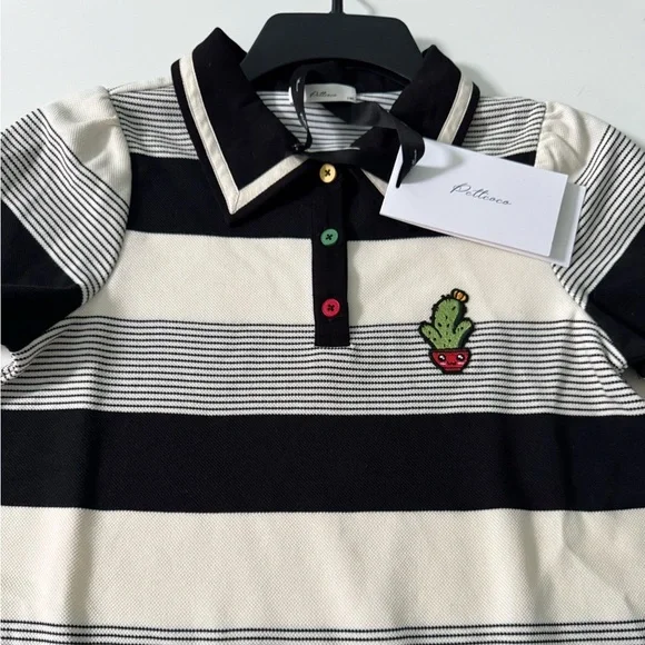Girls NWT Casual Polo Style Striped Collared Dress with Cactus Patch Size 8-10 - Picture 10 of 16